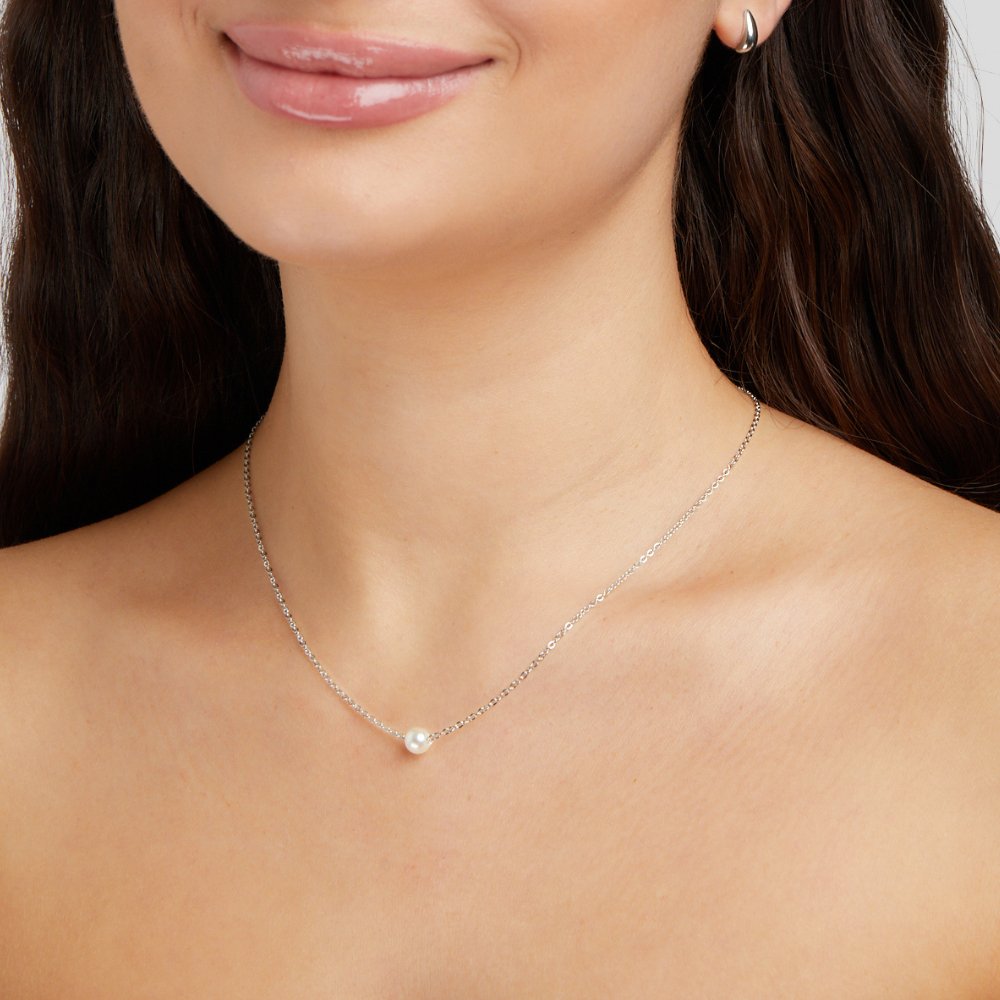 Collar de perlas de plata Solitaire